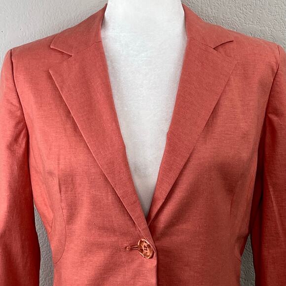 Allen by ABS Peach Linen Blend One Button Notch Lapel Blazer Jacket NWT Size 6 - Picture 4 of 12